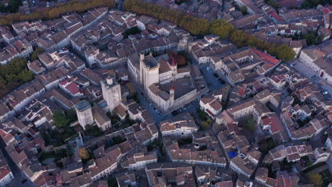 Duke's-castle-Uzès-from-above-France-Gard-Gallo-Roman-village-dawn-time